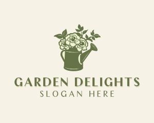 Rose Gardening Watering Can  logo design