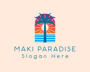 Palm Sunset Ocean logo design