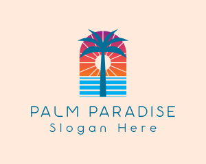 Palm Sunset Ocean logo design