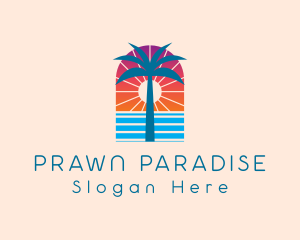 Palm Sunset Ocean logo design