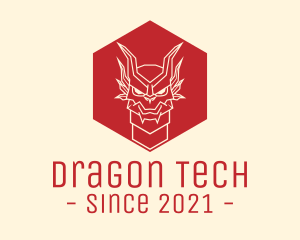 Dragon Hexagon Line Art logo design