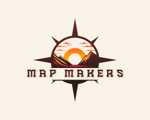 Sunset Compass Mountains logo design