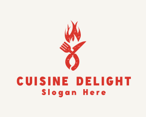 Flaming Grill Fork Knife logo design