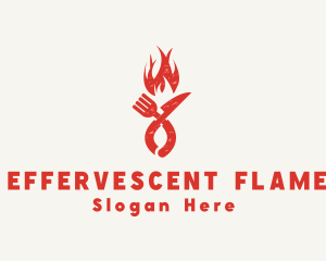 Flaming Grill Fork Knife logo design