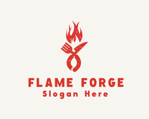 Flaming Grill Fork Knife logo design