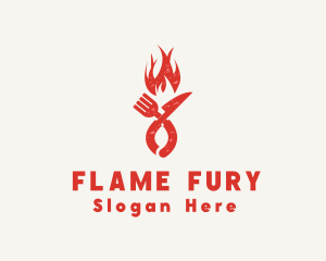 Flaming Grill Fork Knife logo design