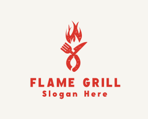 Flaming Grill Fork Knife logo design