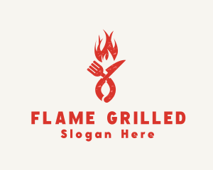 Flaming Grill Fork Knife logo design