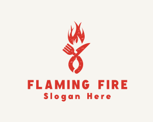 Flaming Grill Fork Knife logo design