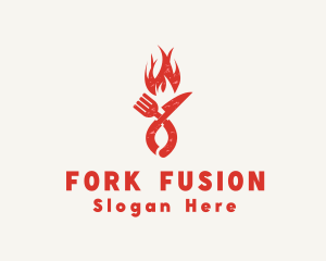 Flaming Grill Fork Knife logo design