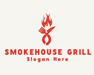 Flaming Grill Fork Knife logo design