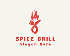 Flaming Grill Fork Knife logo design