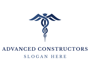 Blue Hospital Caduceus logo design