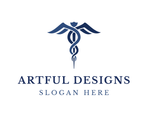 Blue Hospital Caduceus logo design