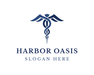 Blue Hospital Caduceus logo design