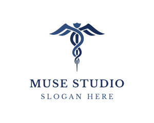 Blue Hospital Caduceus logo design