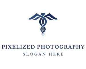 Blue Hospital Caduceus logo design