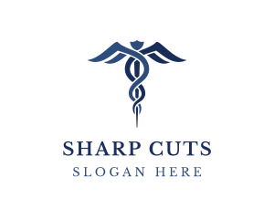 Blue Hospital Caduceus logo design