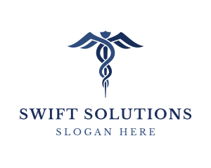 Blue Hospital Caduceus logo design