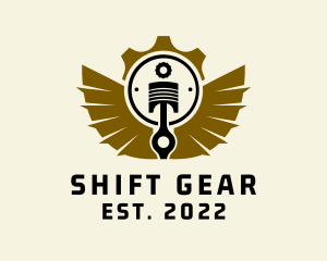 Piston Mechanic Gear Wings logo design