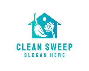 Home Cleaning Broom logo design