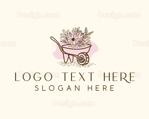 Wheelbarrow  Landscaping Floral Logo