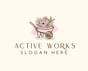 Wheelbarrow  Landscaping Floral Logo