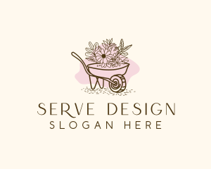 Wheelbarrow  Landscaping Floral Logo