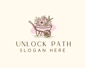 Wheelbarrow  Landscaping Floral Logo