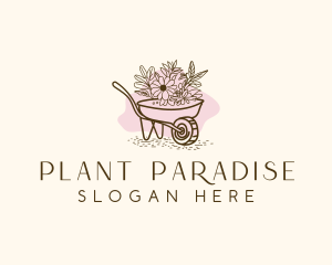 Wheelbarrow  Landscaping Floral logo design