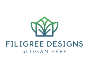 Green Abstract Leaf House logo design