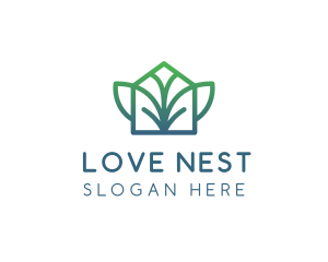 Green Abstract Leaf House logo design