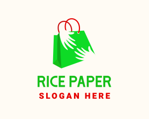 Green Shopping Bag Hands logo design