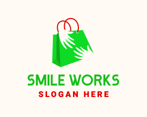 Green Shopping Bag Hands logo