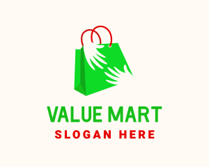 Green Shopping Bag Hands logo design