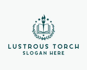 Book Fire Torch Wreath logo design