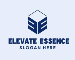 Blue Cube Letter E  logo design