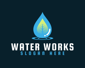 Water Droplet Leaf logo design