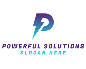 Blue Lightning Letter P logo design