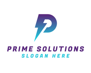 Blue Lightning Letter P logo design