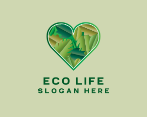 Eco Heart Leaves logo design