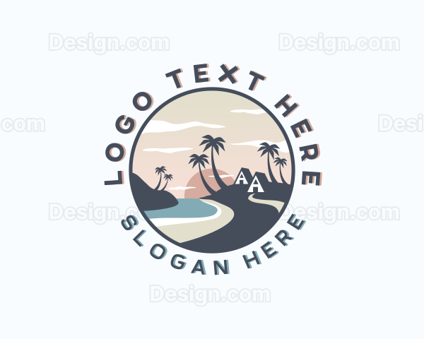 Ocean Palm Tree Beach Logo