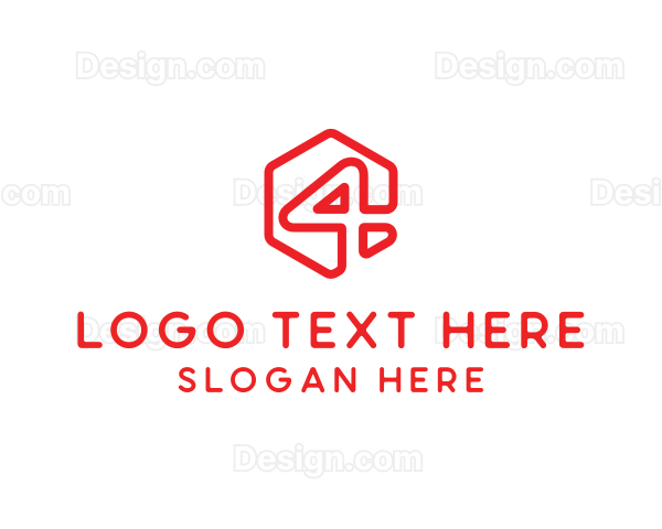 Modern Hexagon Number 4 Logo