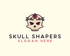 Flower Crown Skull logo design