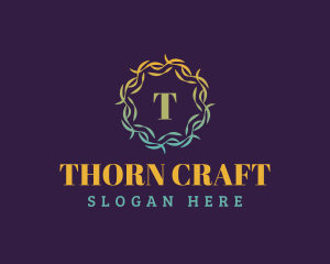 Leaf Thorn Wreath logo design