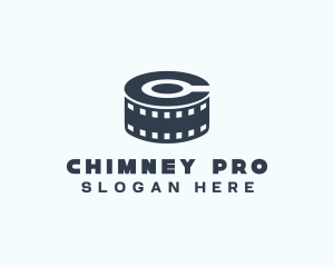 Blue Film Reel Letter C logo design