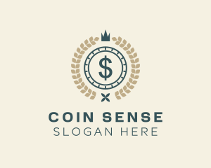 Coin Wreath Crown logo design