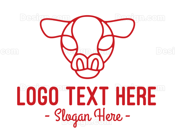 Red Cow Head Outline Logo