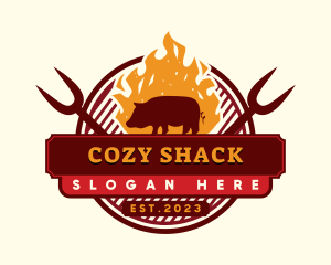 Pork Grilling Smoked Barbecue logo design