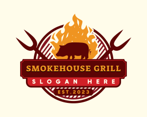 Pork Grilling Smoked Barbecue logo design